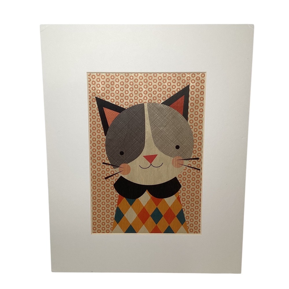 Petit Collage Hip Cat Wood Print Maple Veneer Matched Mid-Century Mod Art 8x10